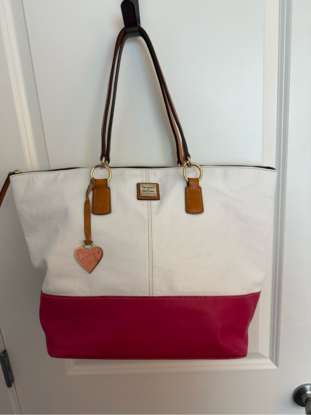 Dooney & Bourke Colorblock Tote White Pink Leather Large Shoulder Bag